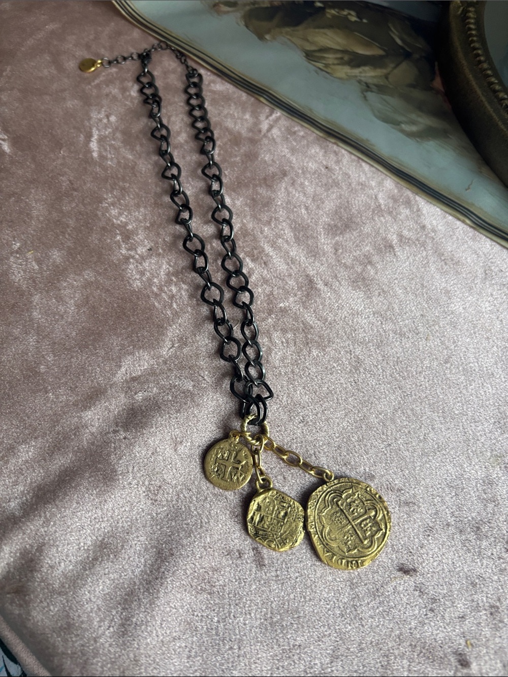 Gold Coin Pendant Necklace on Black Chain - Women Jewelry Necklaces
